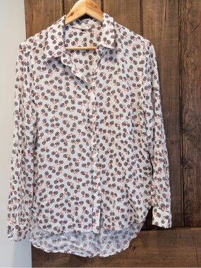 Jane & Delancey Bicycle Novelty Print Whimsical Button Down Shirt Large Flawed